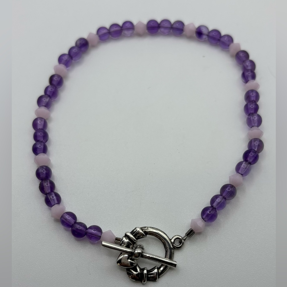 Purple Beaded Silver Claddagh Toggle Bracelet